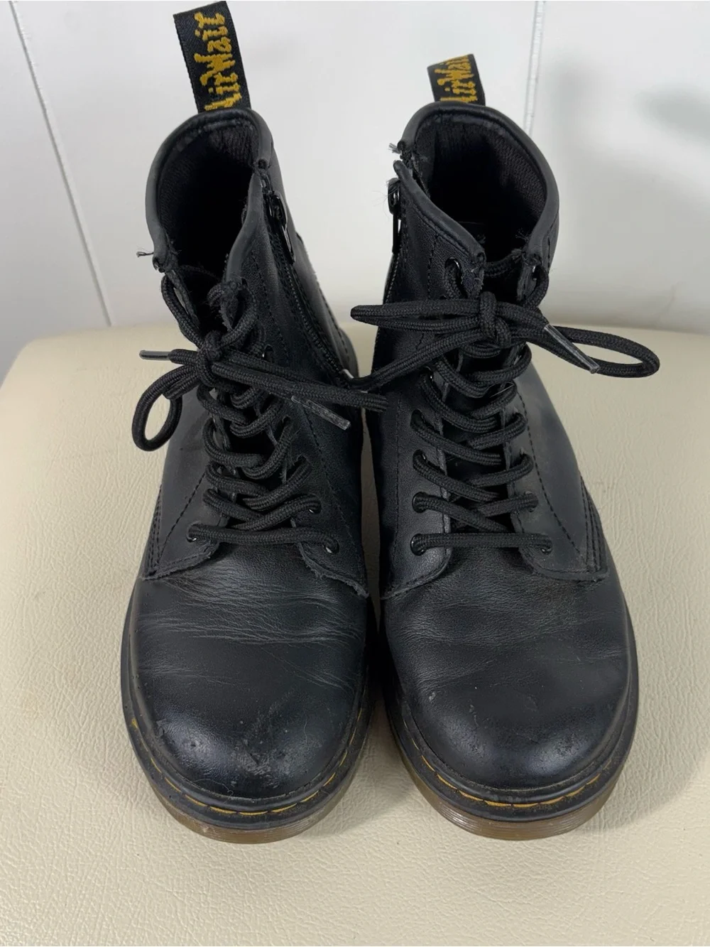 Doc Martens Black Ankle Height Black Leather Combat Boots Youth US3 Kids 3